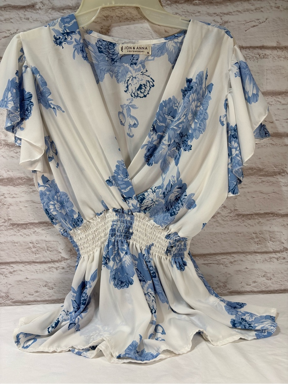 Jon & Anna White & Blue Floral Wrap Blouse